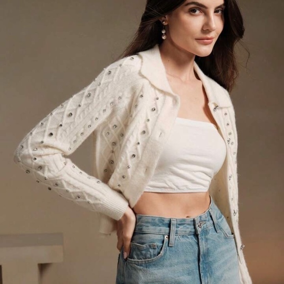 ZARA BEADED CROP KNIT CARDIGAN NWT SET (MEDIUM) - Picture 3 of 7